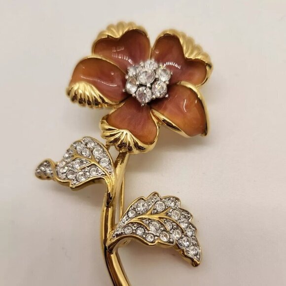 Nolan Miller Vintage Enamel Rhinestones Flower Brooch Signed - Picture 2 of 8
